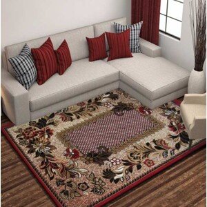 Červený koberec do kuchyně s hnědými listy Šířka: 100 cm | Délka: 190 cm