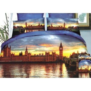 Povlečení na postel s anglickým parlamentem, Big Benem a Temží při soumraku
