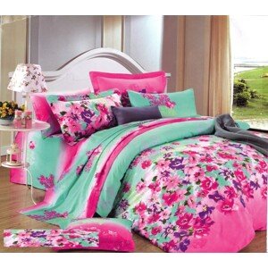 Květiny růžovo zelené povlečení na postel se vzorem