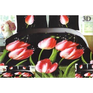 Červené tulipány ložní povlak černé barvy