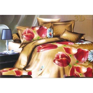Béžový povlak na postel s červeným květinovým vzorem