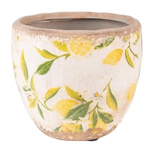 Béžový keramický obal na květináč s citróny Rebekka XS – 12x11 cm