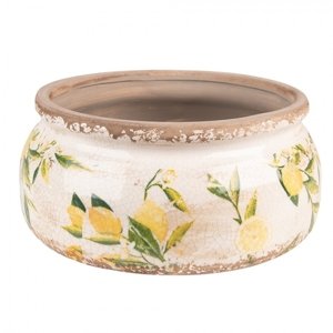 Béžový keramický obal na kvetinác s citróny Rebekka M – 20x9 cm