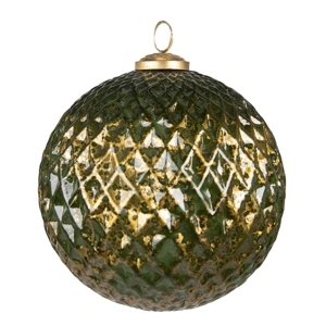 Zeleno-zlatá skleněná ozdoba koule XL – 15x15 cm