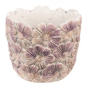 Fialový cementový obal na květináč s květy Violet – 13x11 cm