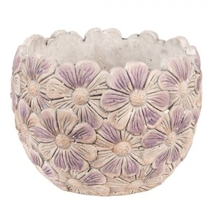 Fialový cementový obal na květináč s květy Violet – 16x12 cm