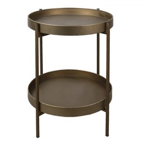 Bronzový antik kovový patrový odkládací stolek – 52x60 cm