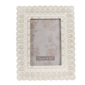 Bílý antik fotorámeček s romantickými květy – 10x15 cm