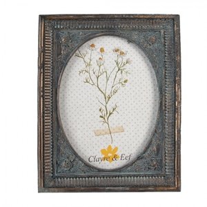 Tyrkysovo-hnědý antik fotorámeček zdobený květinami – 13x18 cm