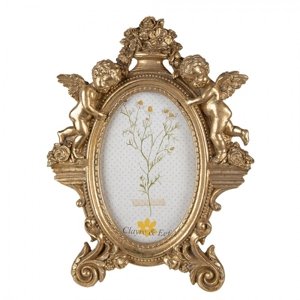 Zlatý antik fotorámeček s andílky – 10x15 cm