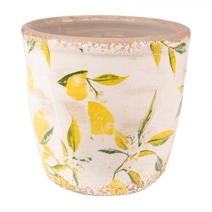 Béžový keramický obal na květináč s citróny Rebekka S – 14x14 cm