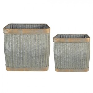 2ks plechové zinkové antik obaly na květináče – 38x27x39 / 32x21x31 cm