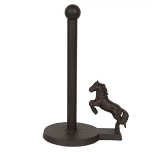 Hnědý kovový držák na kuchyňské role s koněm – 23x15x34 cm