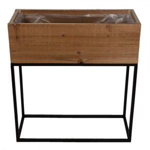 Hnědý dřevěný stolek na květiny s kovovou konstrukcí – 55x21x60 cm