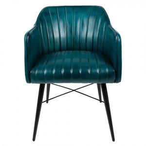 Tyrkysové kožené křesílko / židle Taq – 54x59x76 cm