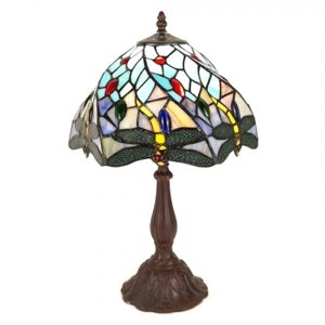 Modrá stolní lampa Tiffany s vážkami ButterFly – 27x48 cm