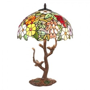 Stolní lampa Tiffany strom s květy a ptáčky Tree flower – 41x57 cm