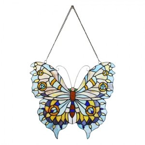 Závěsný Tiffany  panel motýl Butterfly Blue – 40x1x39/60 cm