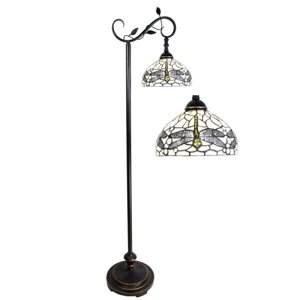 Bílá stojací Tiffany lampa s vážkami Dragonfly – 36x25x152 cm