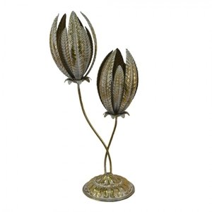Zlatá dekorativní kovová stolní lampa s květy Frederic – 42x27x88 cm