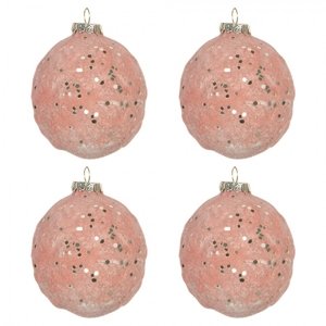 Vánoční skleňená růžová ozdoba (sada 4ks) – 8 cm