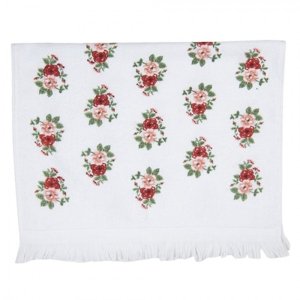 Bílý kuchyňský froté ručník s růžemi – 40x66 cm