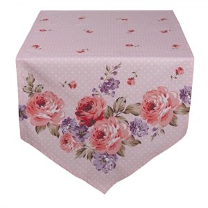 Růžový bavlněný běhoun na stůl s růžemi Dotty Rose – 50x160 cm