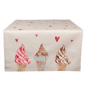 Béžový bavlněný běhoun na stůl se zmrzlinou Frosty And Sweet – 50x140 cm