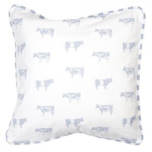 Bílo-modrý bavlněný povlak na polštář Life with cows – 40x40 cm