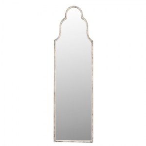 Nástěnné vintage zrcadlo v bílém rámu s patinou – 38x2x132 cm