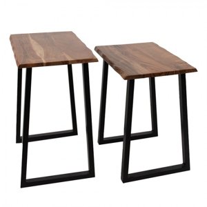 Set 2ks odkládací stolek kovové nohy a dřevěná deska – 50x30x50 / 45x30x45 cm