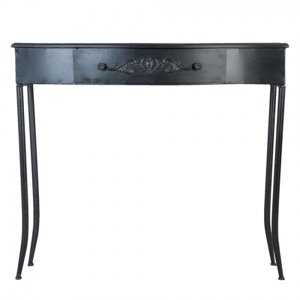 Černý antik kovový psací stůl se šuplíkem Vionna – 90x30x79 cm