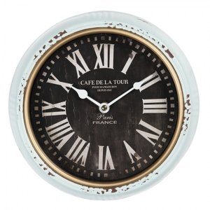 Mintové vintage nástěnné hodiny s patinou Cafe De La Tour – 24 x3 cm