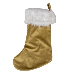 Vánoční zlatá punčocha s bílým kožíškem – 30x1x45 cm
