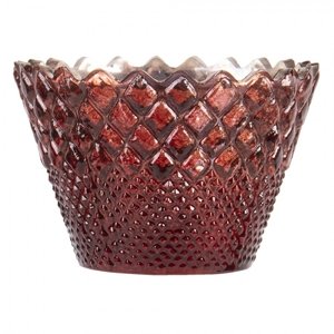 Červený skleněný broušený svícen na čajovou svíčku – 10x7 cm