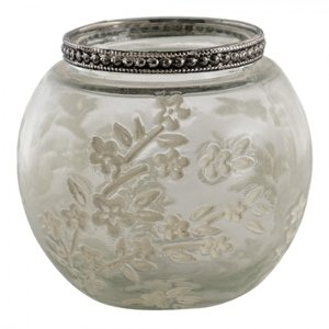 Skleněný svícen na čajovou svíčku s květy Teane – 10x9 cm
