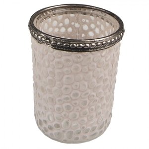 Béžový skleněný svícen na čajovou svíčku se zdobným okrajem – 9x10 cm