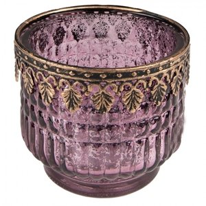 Fialový skleněný svícen na čajovou svíčku se zdobným okrajem – 9x8 cm