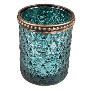 Tyrkysový skleněný svícen na čajovou svíčku – 6x6 cm