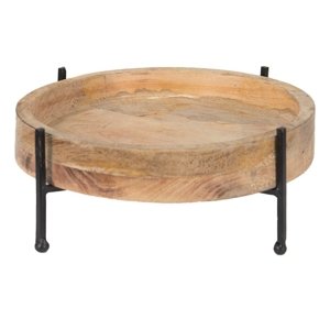 Dřevěná dekorativní servírovací mísa/talíř na kovovém podstavci – 25x11 cm