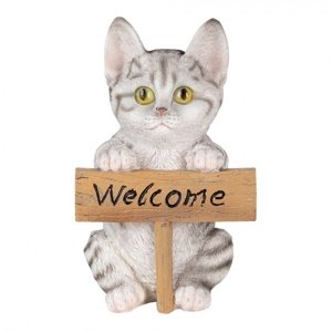 Dekorativní soška kočky s cedulkou Welcome – 12x9x19 cm