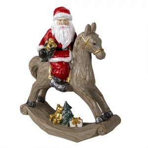 Dekorace Santa na houpacím koni s medvídkem – 25x11x30 cm
