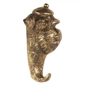 Zlatý nástěnný dekorační háček psa s čepicí – 7x5x13 cm