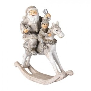 Dekorativní soška Santa s dítětem na houpacím koni – 20x8x21 cm