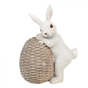 Dekorace králíček s proutěným vajíčkem – 8x5x11 cm