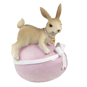 Dekorace králíček na růžovém vajíčku s mašlí – 8x6x12 cm