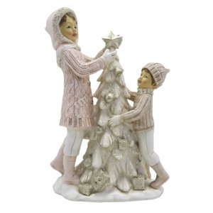 Vánoční dekorace socha děti u stromečku – 14x7x20 cm