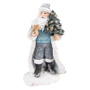 Šedo-modrá dekorace Santa s vánočním stromečkem – 11x9x21 cm