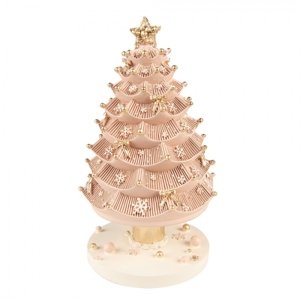 Hrací kolotoč růžovo-zlatý vánoční stromeček – 11x20 cm