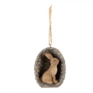 Závěsná dekorace králík v proutěném košíku – 5x4x6 cm